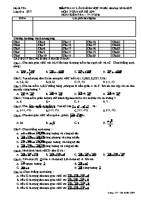 Kiểm tra 45 phút lần 2 Hình học 10 học kì I năm học 2016 - 2017 môn Toán - Mã đề 209